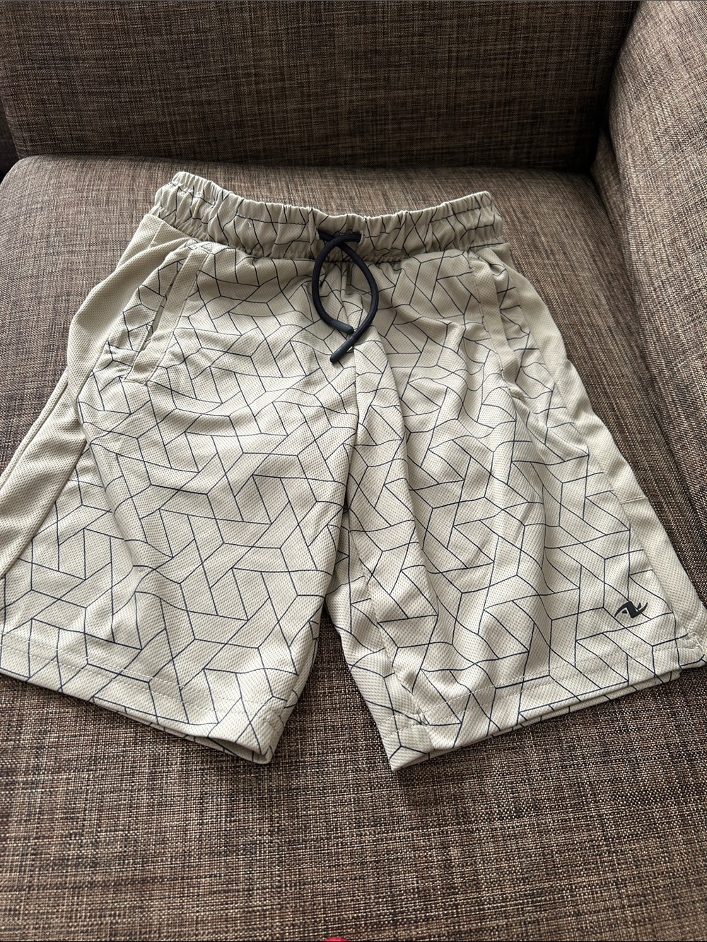 🔥 5/$25 - Light Beige Geometric Athletic Shorts with Drawstring